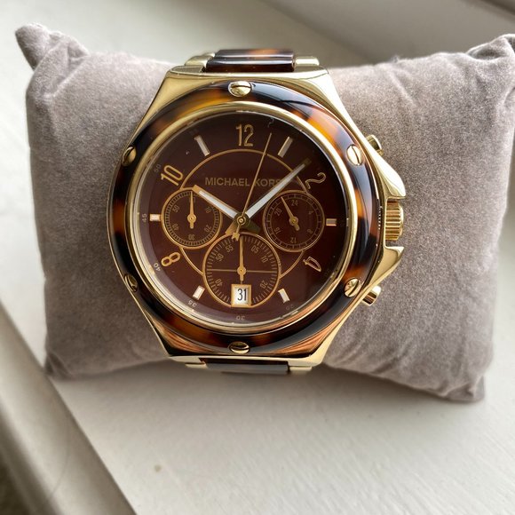 Michael Kors Tortoise & Gold Chronograph Watch | MK5055 | 38 mm | Pre‑Owned - Picture 1 of 3